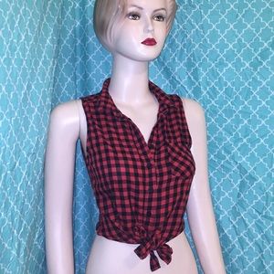 Checkered button up crop top